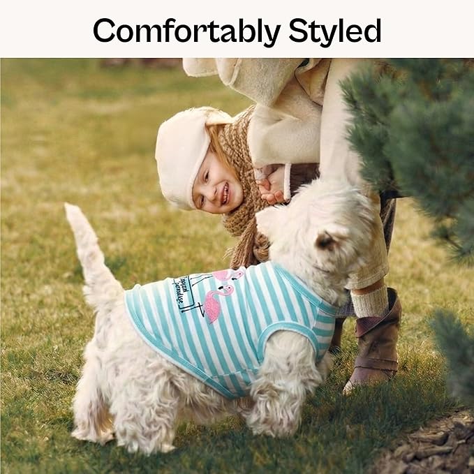 Parisian Pet Flamingo Dog Shirt – 100% Cotton Striped Shirts for Large Dogs – Sleeveless Puppy Vest – Lightweight and Breathable Pet Apparel – Pullover Summer Dog Clothes - Stretchy T Shirts for Dogs