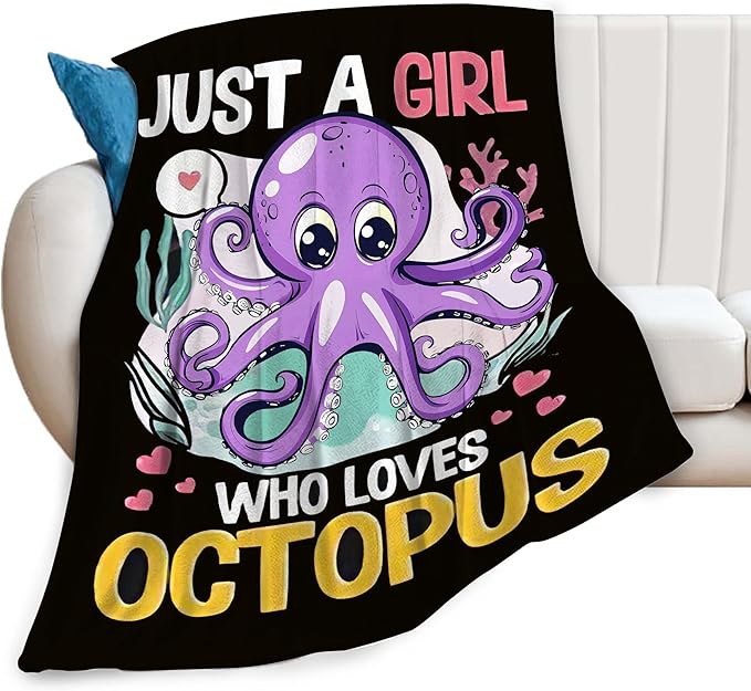 Just A Girl Who Love Octopus Blanket Ocean Octopus Decor Throw Blanket Gifts for Girls Boys Super Warm Soft Plush Fleece Flannel Blanket Winter Couch Bedding Blanket for Adults Kids Women Men 50"X40"