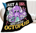 Just A Girl Who Love Octopus Blanket Ocean Octopus Decor Throw Blanket Gifts for Girls Boys Super Warm Soft Plush Fleece Flannel Blanket Winter Couch Bedding Blanket for Adults Kids Women Men 50"X40"