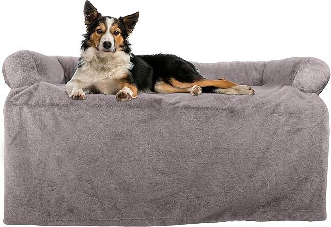 Couch Cover for Dogs Washable - 36x36in Plush Dog Couch Cover Protector for Medium Pets - Washable Pet Furniture Protector with Foam Bolster and Non-Slip Bottom - Puppy Essentials by PETMAKER (Gray)