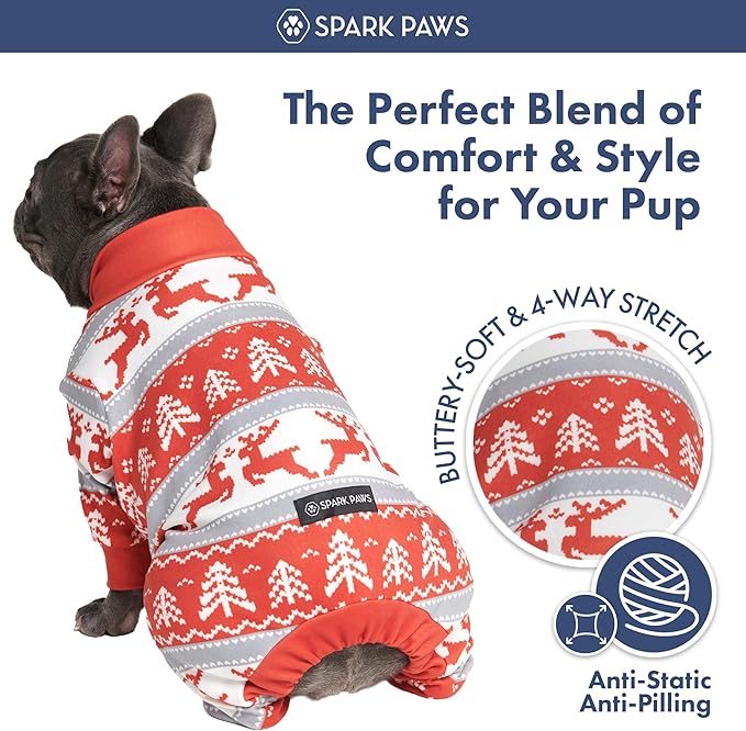 Spark Paws Dog Christmas Pajama, Dog Recovery Suit Male, Onesie, Ultra-Soft and 4-Way Stretch, for Small Medium and Large Breeds - Winter Wonderland - 3XL
