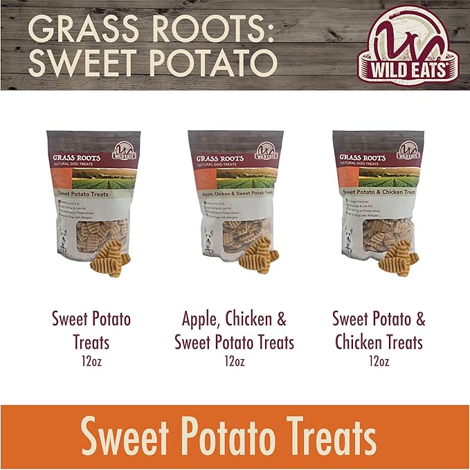 Wild Eats Sweet Potato Treats for Dogs 12 oz. (Great Low Calorie, Low Fat Alternative to Traditional Dog Biscuits, Dog Cookies, and Bones) Healthy Treats Perfect Training for Dogs