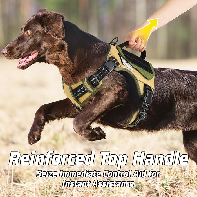 WINGOIN Tactical Dog Harness for Small Dogs, No Pull Harness with Handle 2 Pockets Poop Bag, Reflective Dog Vest, Military Service Heavy Duty Big Dog Harness for Walking Hiking Training (Khaki, S)