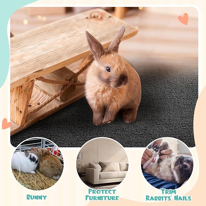 Rabbit Scratch Mat 12 Inch x 6.56 ft Self Adhesive Bunny Scratching Pad Cuttable Claw and Teeth Care Rabbit Mat for Cage Small Animal Scratching Rug for Biting Sleeping Nesting(Dark Gray)