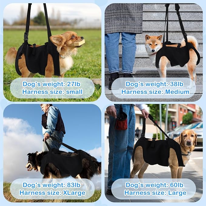 Shinylin Dog Carry Sling Emergency Backpack Pet Legs Support and Rehabilitation Dog Lift Harness Adjustable Lifting Straps Carrier for Senior Dogs Joint Injuries, Arthritis, Hiking, Skiing, Black(S)