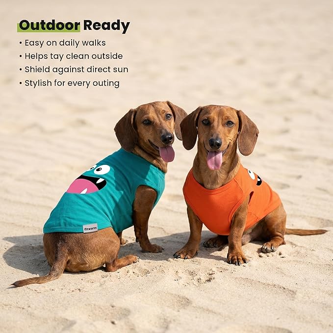 Fitwarm 3 Pack Monster Dog Shirt, Lightweight Funny Dog Tshirt, Summer Clothes for Small Dogs Boy Girl, Pet Outfit, Orange, Green, Teal, Large