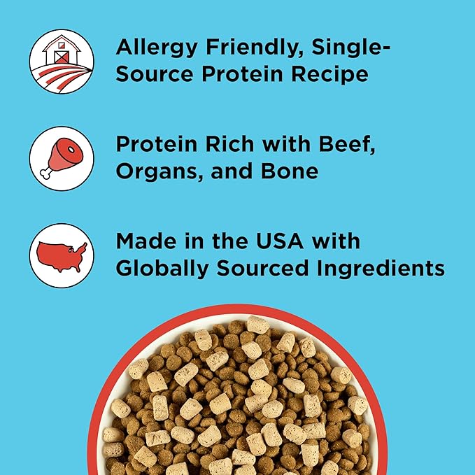 BIXBI Liberty Freeze Dried Dog Food Topper + Dog Treat, Beef Recipe, 4.5 oz - 98% Meat and Organs, No Fillers - Pantry-Friendly Raw Treat or Food Topper - USA Made in Small Batches
