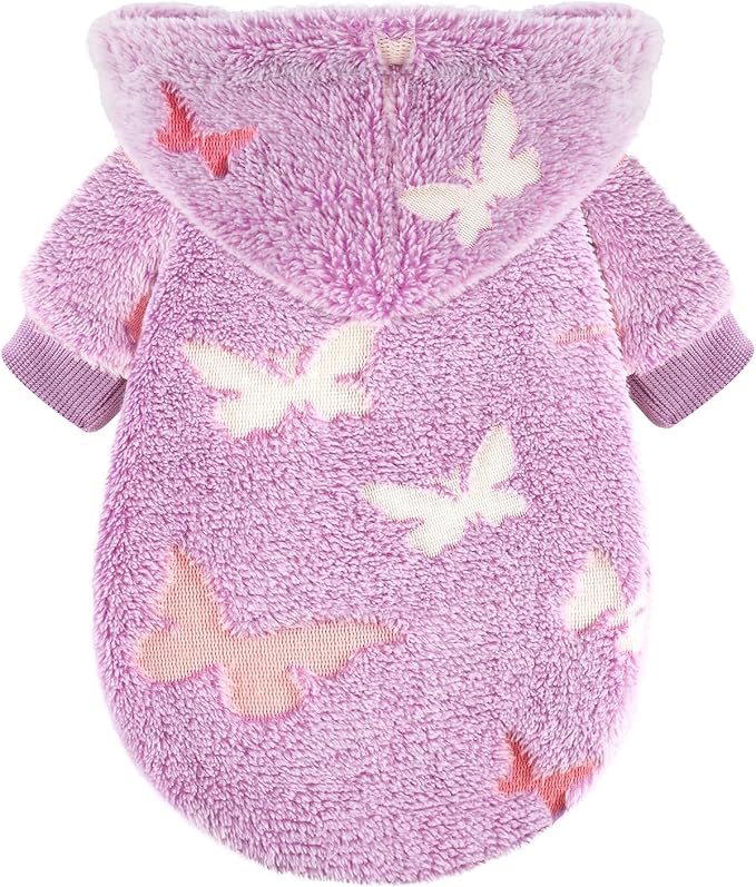 Dog Sweater for Small Dogs Girl Boy, Fleece Dog Hoodie Clothes, Night Glow Puppy Sweater, Soft Warm Extra Small Doggie Sweatshirt, Fall Winter Doggy Clothes Pet Outfits for Chihuahua Yorkie, Purple,M