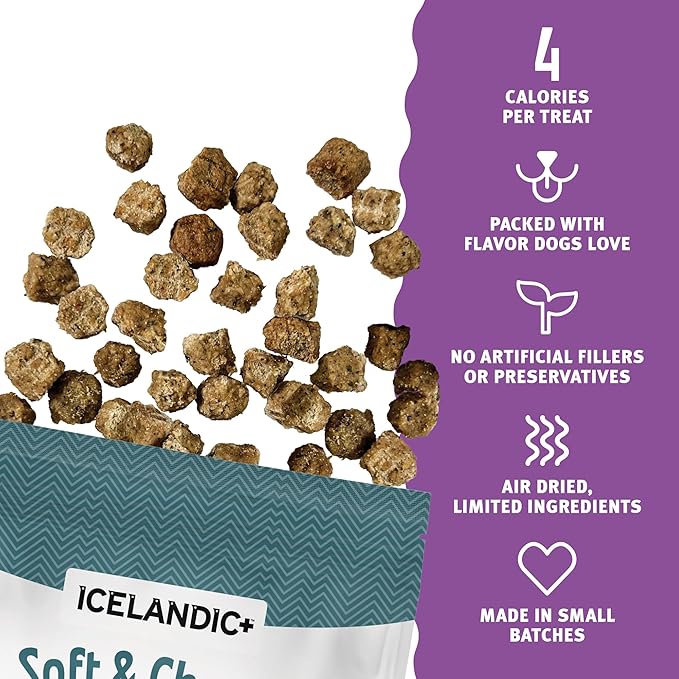 Icelandic+ Soft & Chewy Bites - Lamb, Berry & Kelp - 2.8oz Dog Treats, 70% Meat & Fruit, Air-Dried, Limited Ingredients, Pet Snack, Grain Free