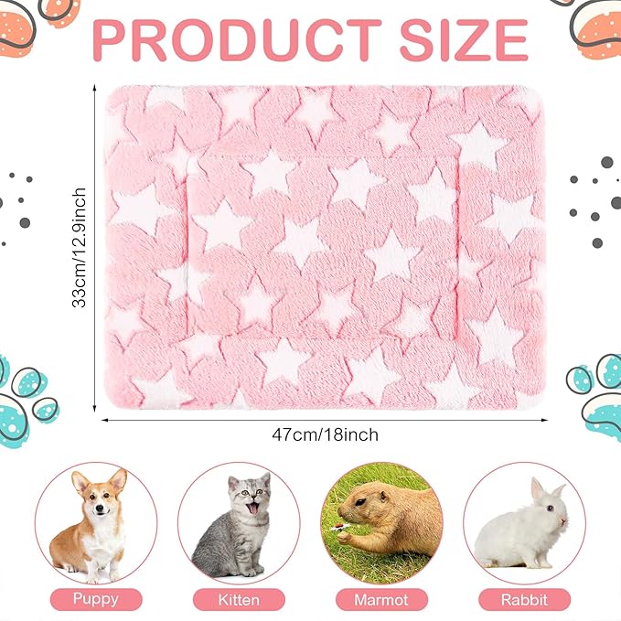 Haull 4 Pcs Waterproof Guinea Pig Bedding Guinea Pig Bed Plush Cage Liners Soft Rabbit Dog Crate Pad Cat Mat Reversible Cozy Animal Pee Pad Hamster Bunny Mat Accessory(Cute Star,13 x 18.5 Inch)