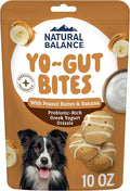 Natural Balance Yo-Gut Bites Crunchy Dog Treats with Real Peanut Butter & Banana, Greek Yogurt Drizzle, Probiotics for Digestive Support, 10oz Bag