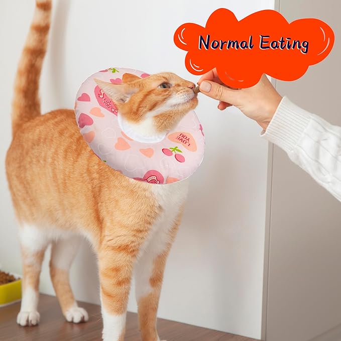 Seyezo Cat Cone Soft Collar - Adjustable Recovery E Collar for Small, Medium, Large Cats - Cute Donut After Surgery, Anti-Lick Wound Healing Elizabethan for Kittens (Pink Heart, Medium)