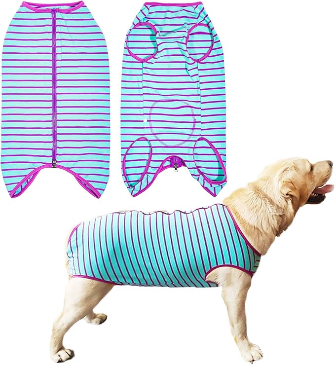 Dog’s Recovery Suit Post Surgery Shirt for Female Male Dog, E-Collar Alternative Wound Protective Clothes (Purple stripe-3xl)