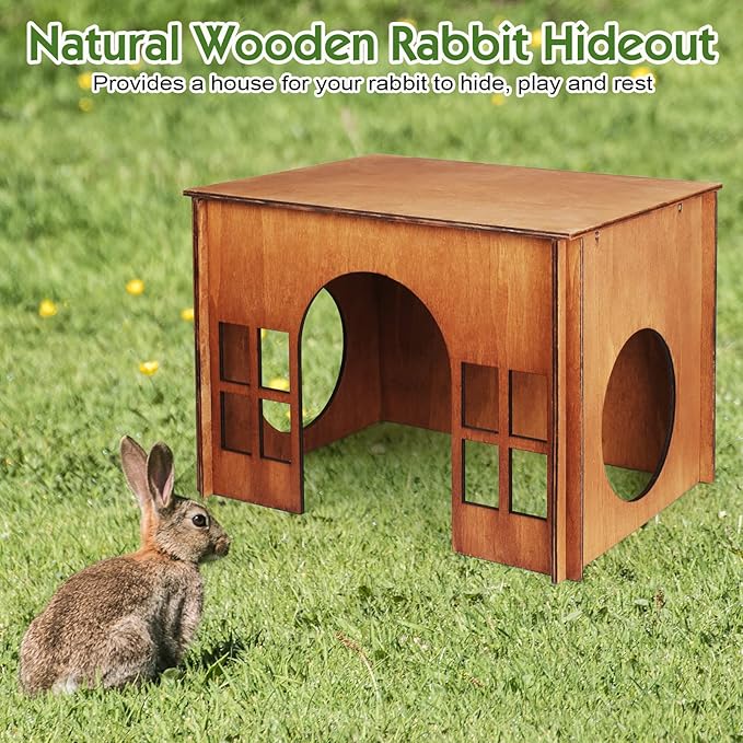 Large Rabbit Hideouts, Wooden Bunny House Rabbit Houses and Hideouts Habitat Castle for Indoor Bunnies, Guinea Pigs, Hamsters, Chinchillas