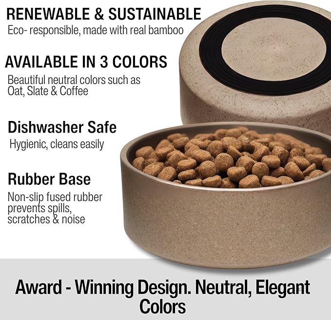 Loving Pets - Dolce Bamboo - Eco-Friendly Pet Bowls & Dishes for Dog, Cats, Puppy Food and Water Dish -Sustainable and Dishwasher Safe, Made with Real Bamboo (Large, Coffee-Brown)