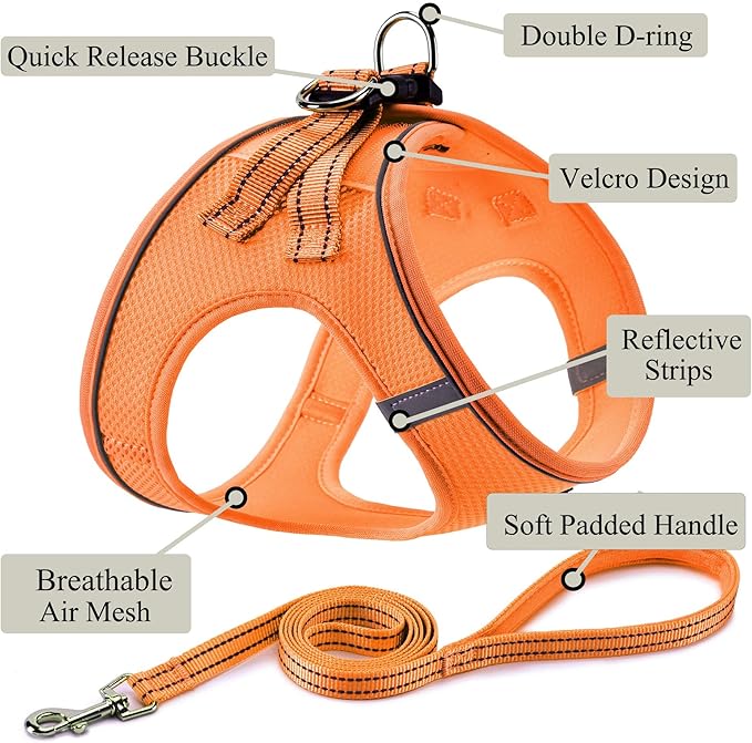 Dog Harness with Leash Set, No Pull Adjustable Reflective Step-in Puppy Pet Vest Harnesses for Small Medium Large Dogs and Cats,Orange XL