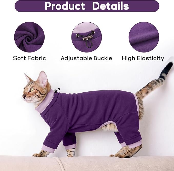PUMYPOREITY Cat Hair Sticky Shirt – Breathable & Lightweight, Reduces Shedding Fur Pajamas, Prevents Licking Wounds After Surgery, Purple, M