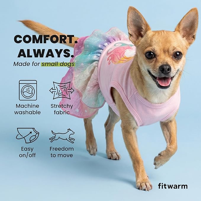 Fitwarm Rainbow Unicorn Dog Tutu Dress, Summer Clothes for Small Dogs Girl, Pet Birthday Outfit, Pink, Small
