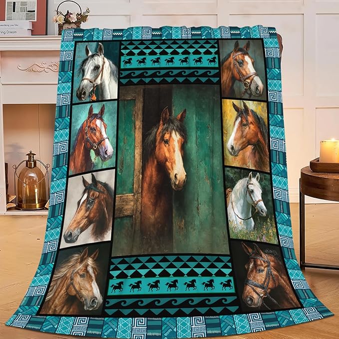 Horse Throw Blanket Horse Stuff Gifts for Kids Girls Boys Adults Women Men Soft Cozy Warm Plush Fluffy Fuzzy Fleece Blanket Decor 60''X80''