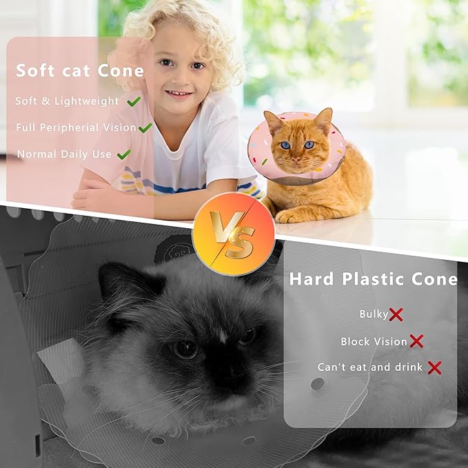 Seyezo Cat Cone Collar Soft, Adjustable Cat Recovery Collar Kitten Cones to Stop Licking, Cute Donut E Collar After Surgery, Cats Neck Pillow Cone Elizabethan Cones of Shame (Waterproof Pink, Medium)