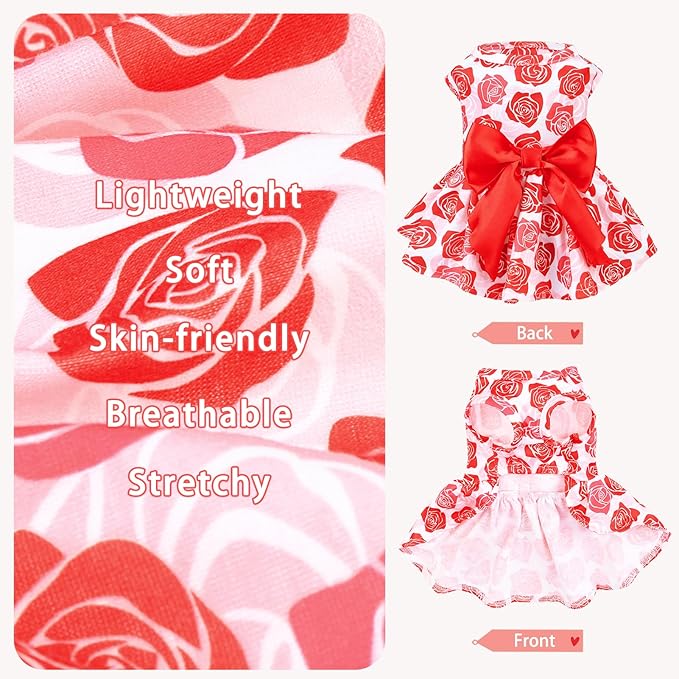 PUPTECK Dog Wedding Dress Outfit Puppy Cute Small Dogs Clothes,Rose,S