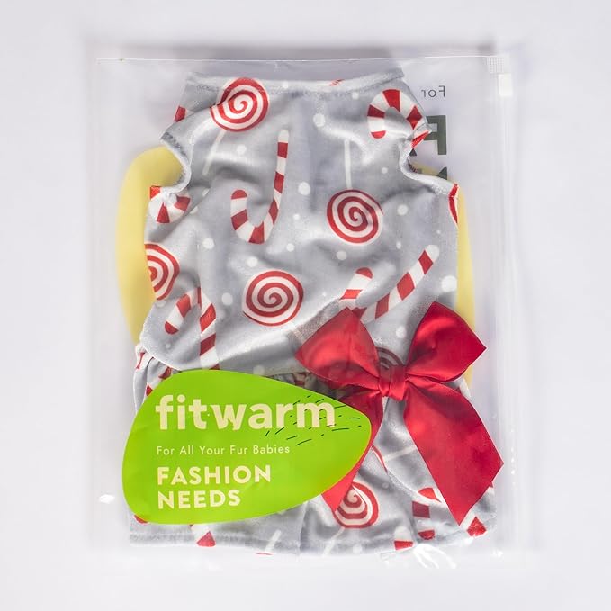 Fitwarm Christmas Candy Canes Dog Dress, Cute Dog Christmas Outfit, Doggy Clothes for Small Dogs Girl, Pet Apparel, Silver, Red, White, XS