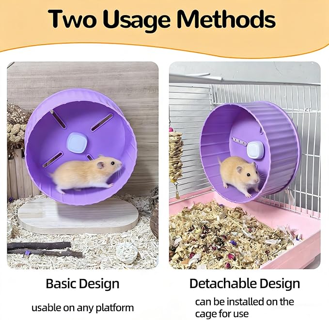 6.7in Silent Hamster Exercise Wheel Hedgehog Wheel Hamster Toy Cage Accessories with Adjustable Stand for Rat Gerbil Mouse (Purple)