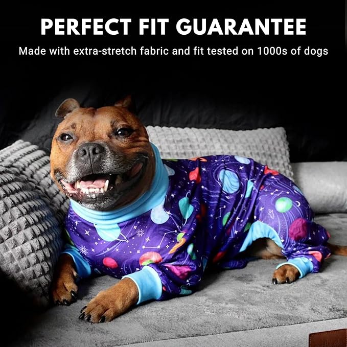Spark Paws Dog Pajama, Dog Recovery Suit Male, Onesie, Ultra-Soft and 4-Way Stretch, for Small Medium and Large Breeds - Planets - S