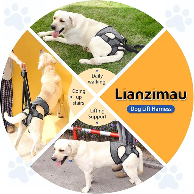 LIANZIMAU Dog Sling for Large Dogs Adjustable Hind Leg Support Lift Harness Senior Canine Mobility Aid Carrier for Back Legs Walking Rehabilitation