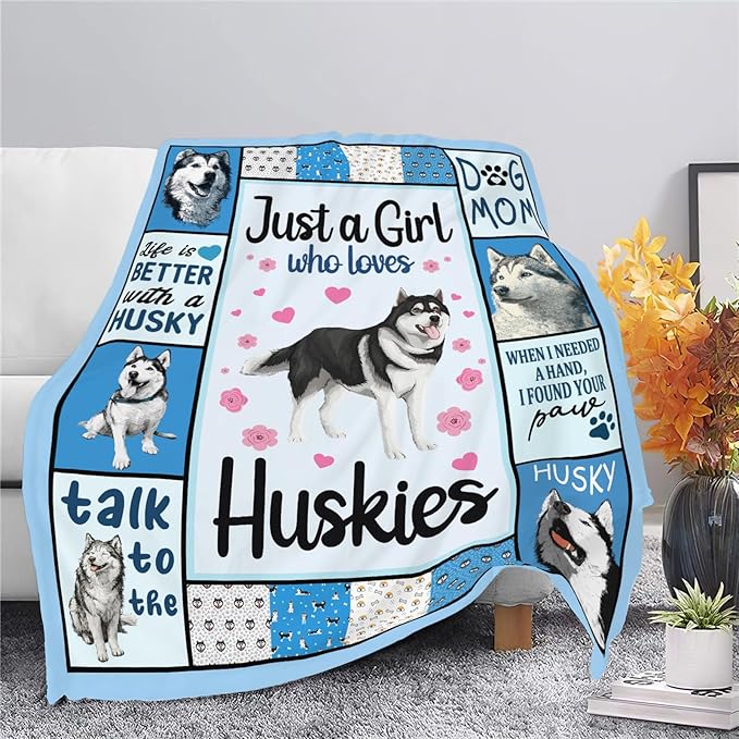 Husky Throw Blanket Husky Puppy Stuff Gifts for Dog Lover Kids Girls Boys Adults Women Men Soft Cozy Warm Plush Fluffy Fuzzy Fleece Blanket Decor 50''X60''