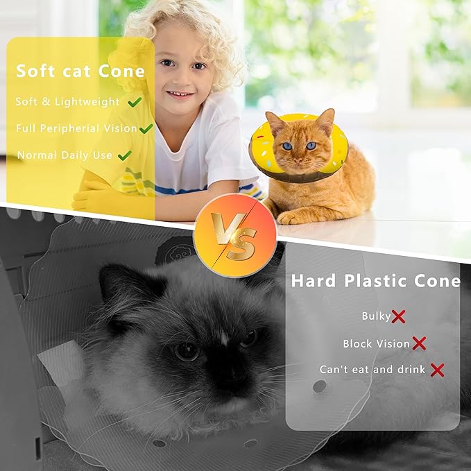 Seyezo Cat Cone Collar Soft, Adjustable Cat Recovery Collars Kitten Cones to Stop Licking, Cute Donut Collar After Surgery, Cats Neck Pillow Cone Elizabethan Cones of Shame (Waterproof Yellow, Medium)