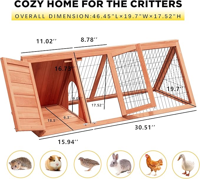 Wooden Rabbit Run Cage Outdoor,A-Frame Bunny Playpen House Indoor,Small Bunny Hutch with Ventilating Wire Fence for Puppy Rabbits (Wood)