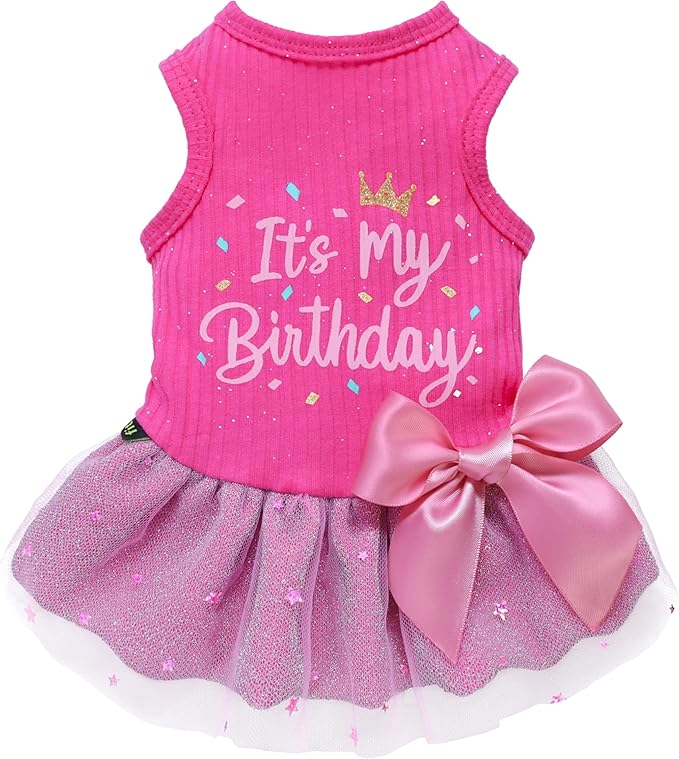 Fitwarm It's My Birthday Dog Dress, Dog Birthday Dress with Bowknot, Dog Clothes for Small Dog Girl, Funny Dog Clothes, Female Pet Outfit, Pink, Large