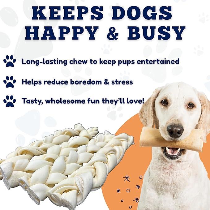 Amazing Dog Treats - Beef Cheek Braids Dog Chew (6 Inch - 15 Pack) - NO Odor - Rawhide Alternative - Beef Cheek Slice Chip Sticks - No Dyes, Chemicals, or Preservatives