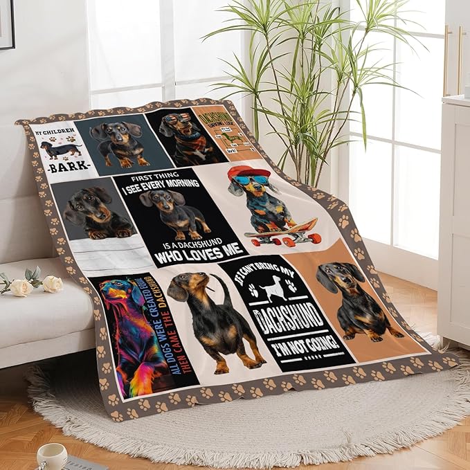 Dachshund Throw Blanket Weiner Dog Dachshund Puppy Stuff Gifts for Dog Lover Kids Girls Boys Adults Women Men Soft Cozy Warm Plush Fluffy Fuzzy Fleece Blanket Decor 50''X60''