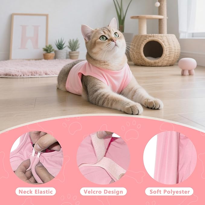 Cat Recovery Suit Anti Licking, Cat Surgery Recovery Suit Female Cats Kitten Onesie After Spay, Cone of Shame Alternative, Post- Surgery Kitten Surgical Clothes for Abdominal Wounds(Pink,M)