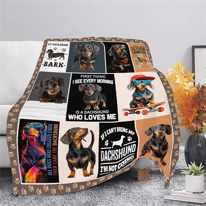 Dachshund Throw Blanket Weiner Dog Dachshund Puppy Stuff Gifts for Dog Lover Kids Girls Boys Adults Women Men Soft Cozy Warm Plush Fluffy Fuzzy Fleece Blanket Decor 60''X80''