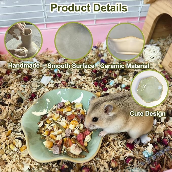 Kathson Ceramic Hamster Food Bowl, Guinea Pig Food Bowls,Rats Anti-Turning Feeding Dish,Small Animals Water Drinking Bowls for Squirrel, Chinchilla, Hedgehog, Gerbil, Dwarf Syrian (2 pcs Green)