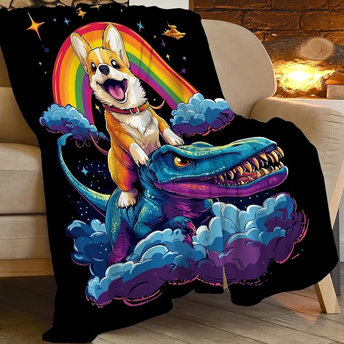 Corgi Blanket Funny Cartoon Corgi Dinosaur Throw Blanket Gifts for Corgi Lovers Girls Boys Kids Men Women Adults Super Soft Cozy Plush Fluffy Fuzzy Fleece Blanket Home Decor 50''X60''