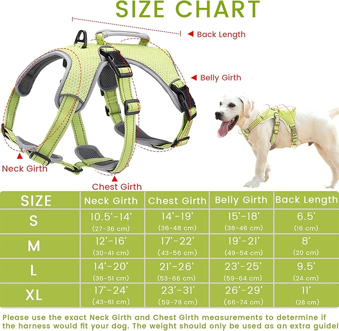 BELPRO Multi-Use Support Dog Harness, Escape Proof No Pull Reflective Adjustable Vest with Durable Handle, Dog Walking Harness for Big/Active Dogs (Green, L)