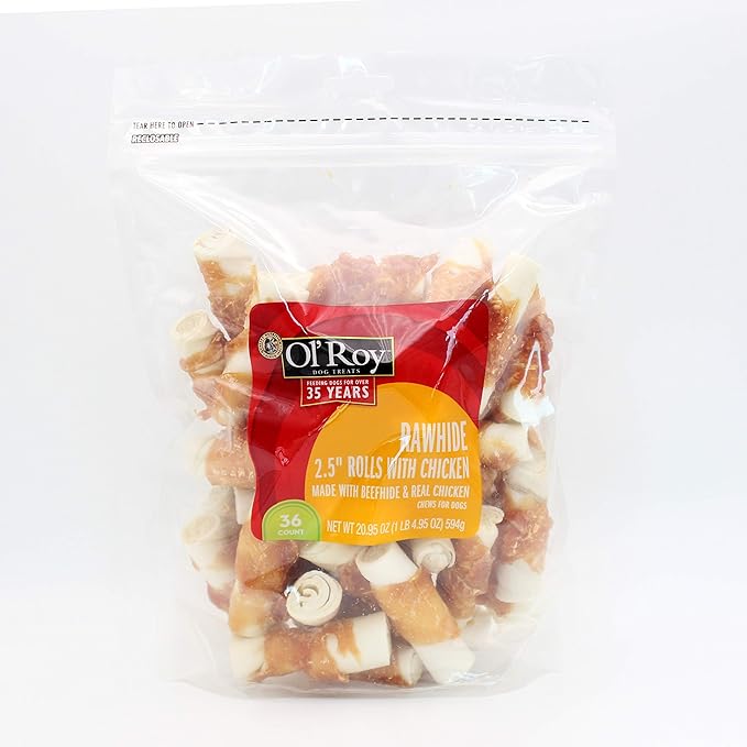 Ol' Roy Rawhide 2.5" Roll with Chicken Dog Treats 36 Count Per Bag