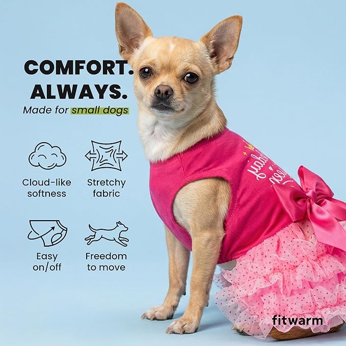 Fitwarm Barkday Queen Dog Tutu Dress, Birthday Clothes for Small Dogs Girl, Pet Outfit, Light Pink, Hot Pink, XXS