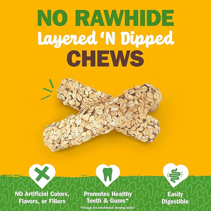 Cadet Chewalicious Layered 'N Dipped with Oats, Rawhide-Free Dog Chews, Limited-Ingredient & Long-Lasting Chew Treats for Dogs, Made with Real Chicken, Oat Flavor, 2 Pack