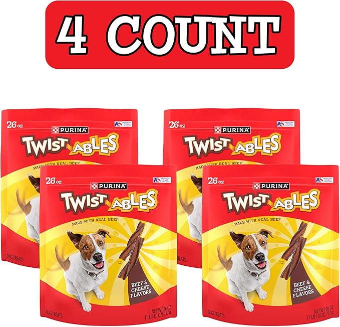 Purina Twistables Beef and Cheese Flavor Treats for Dogs - (Pack of 4) 26 oz. Pouches