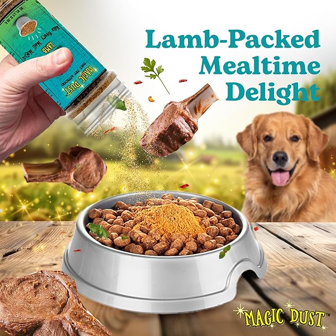 Wild Meadow Farms - Magic Dust Lamb Jerky Topper, Single Protein Pet Food Topper for Dogs and Cats, Enhance Flavor & Elevate Mealtime Excitement for Picky Eaters - 3.5 Ounce Bottle in Lamb Flavor