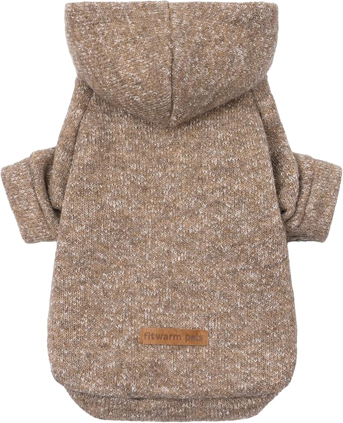 Fitwarm Knitted Dog Hoodie Sweater, Winter Clothes for Small Dogs Boy Girl, Lightweight Pet Hooded Sweater, Heather Khaki, XS