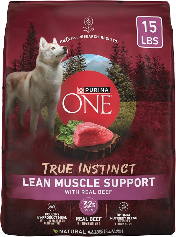 Purina One True Instinct Lean Muscle Support With Real Beef Natural With Added Vitamins, Minerals and Nutrients High Protein Dog Food - 15 lb. Bag