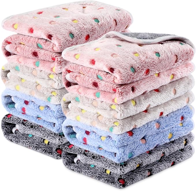Tudomro 8 Pcs Guinea Pig Blankets Washable Small Pet Fleece Bedding Cage Liners Double Sided Pet Reusable Sleep Mat Pad Cover for Ferret Chinchilla Furniture Protection(Dot,47 x 24 Inch)