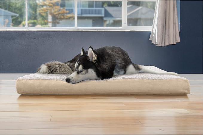 Furhaven Cooling Gel Dog Bed for Large Dogs w/ Removable Washable Cover, For Dogs Up to 95 lbs - Ultra Plush Faux Fur & Suede Mattress - Cream, Jumbo/XXL