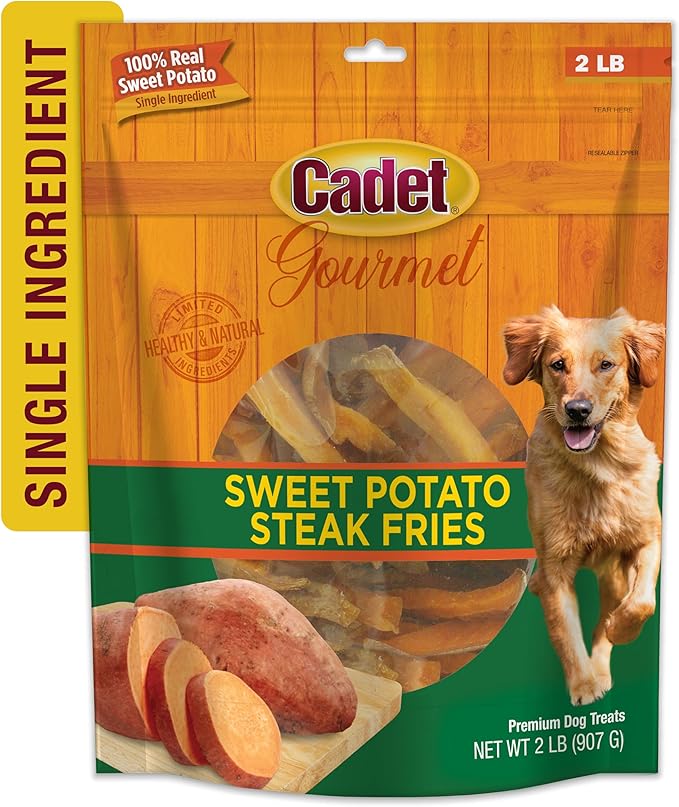 Cadet Gourmet Sweet Potato Fries Dog Treats - Healthy & Natural Sweet Potato Dog Training Treats for Small & Large Dogs - Inspected & Tested in USA (2 lbs.)